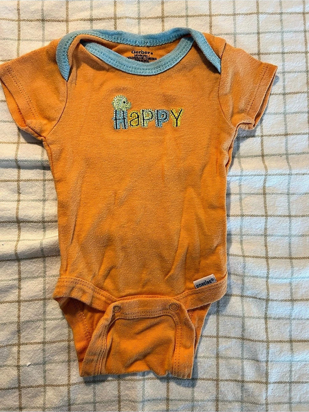 Gerber Happy Embroidered Short Sleeve Onesies Bodysuit Baby 3M